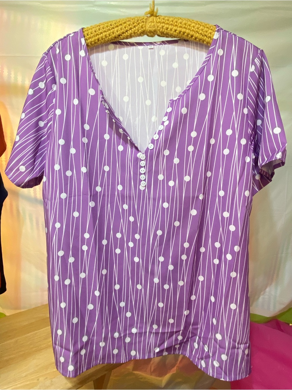 Women's Purple Dot-Stripe V-Neck Top